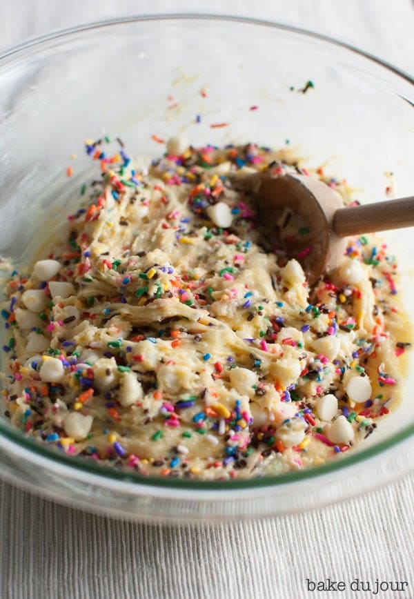 Cake Batter Bars - the dough for the bars in a bowl