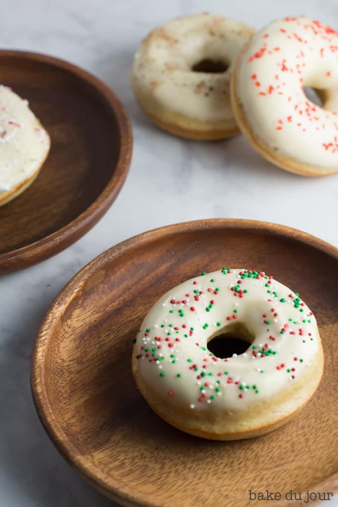 Double Eggnog Doughnuts - one doughnut on a plate