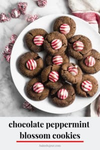 Chocolate Peppermint Blossom Cookies Pinterest graphic