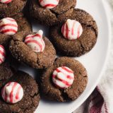 Chocolate Peppermint Blossom Cookies on a white plate